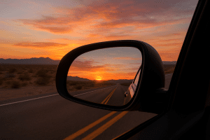 Car mirror -Sunset somewhere in Nevada