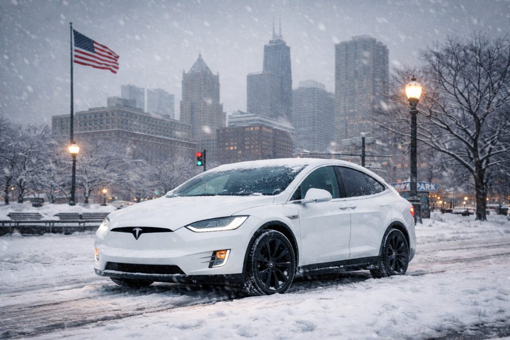 Tesla in snow